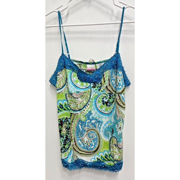 VTG Y2K No Boundaries Womens Babydoll Cami Tank Top XL Paisley Lace Beaded BOHO - Picture 1 of 9